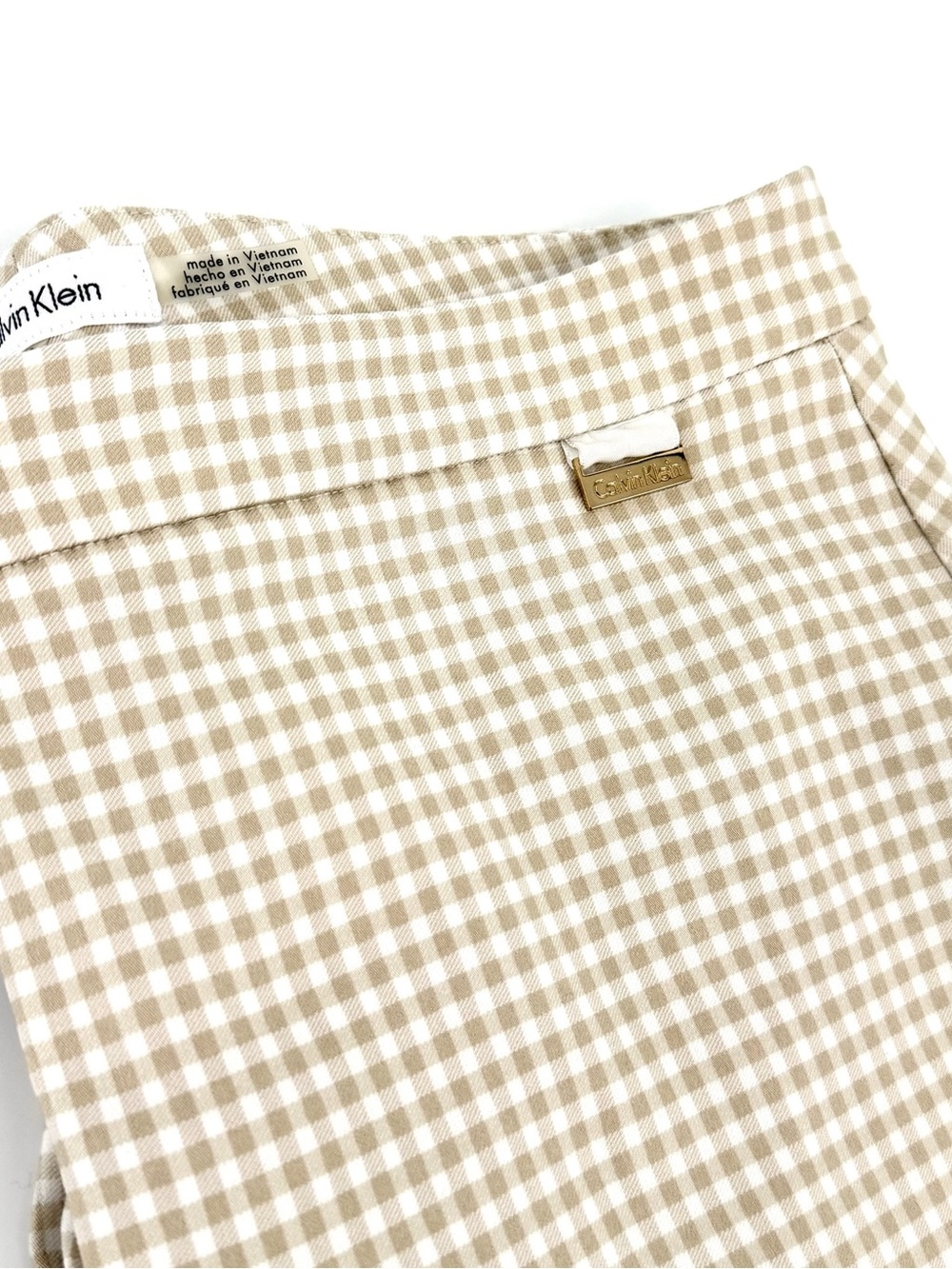 Calvin Klein Beige White Gingham Check Ankle Pants Women’s 12